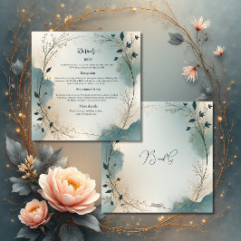 Dusty Blue Beige Boho Chic foliage wreath Wedding Tilläggskort