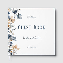 Dusty Blue Beige Botanical Modern Elegant Wedding Gästböcker