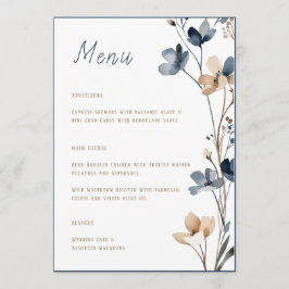 Dusty Blue Beige Botanical Modern Elegant Wedding Meny