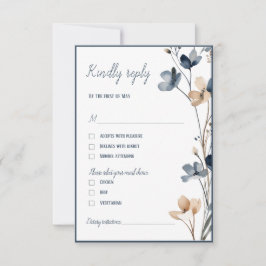 Dusty Blue Beige Botanical Modern Elegant Wedding OSA Kort