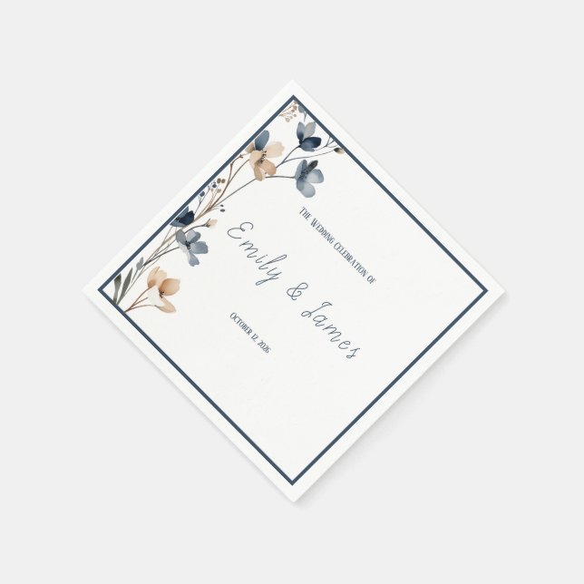 Dusty Blue Beige Botanical Modern Elegant Wedding Pappersservett (Hörn)