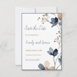 Dusty Blue Beige Botanical Modern Elegant Wedding Spara Datumet