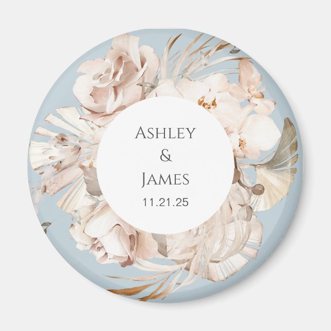 Dusty Blue-beige floral garden wedding magnet (Framsidan)