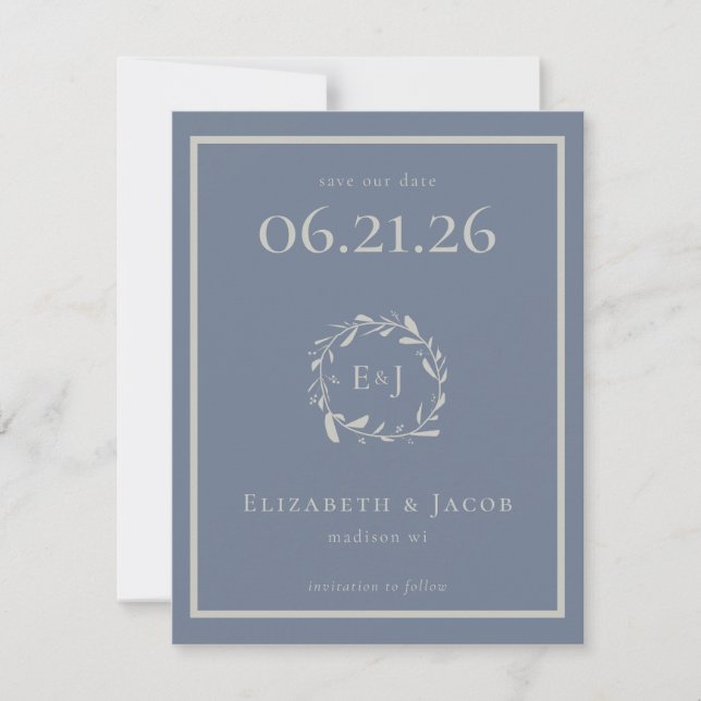 Dusty Blue Berries and Löv Save Date (Framsida)