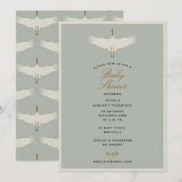 Dusty Blue Birds Svanar Art Deco Baby Shower Inbjudningar
