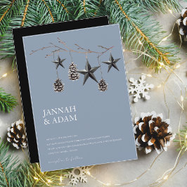Dusty Blue Black jul Stars Pinecones Bröllop Inbjudningar