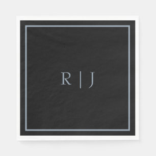 Dusty Blue Black Monogram Brev Initialer Bröllop Pappersservett