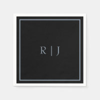 Dusty Blue Black Monogram Initialer Bröllop Trendi