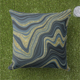 Dusty Blue Black och Guld Marble Mönster Kudde
