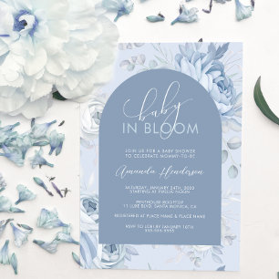 Dusty Blue Blommig Baby i Knopp Baby Shower Inbjudningar
