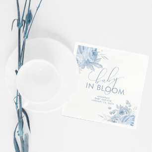 Dusty Blue Blommig Baby in Bloom Barnkalas Pappersservett