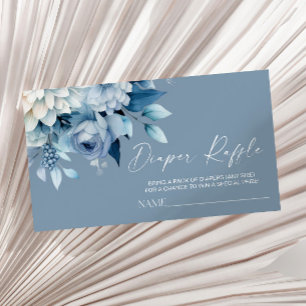 Dusty Blue Blommig Bebis Shower Blöja Lotteri Tilläggskort