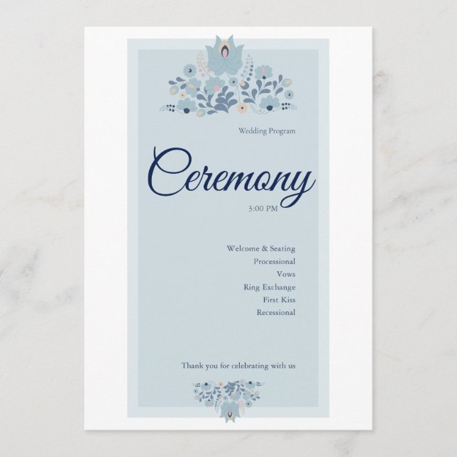 Dusty Blue Blommig Bröllop  Program (Framsida)