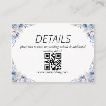 Dusty Blue Blommig Bröllops QR-kod