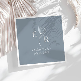 Dusty Blue Blommig Monogram Bröllop  Pappersservett