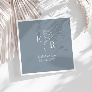 Dusty Blue Blommig Monogram Bröllop Pappersservett