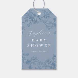 Dusty Blue Blommig Pojke Baby i Bloom Barnkalas Presentetikett