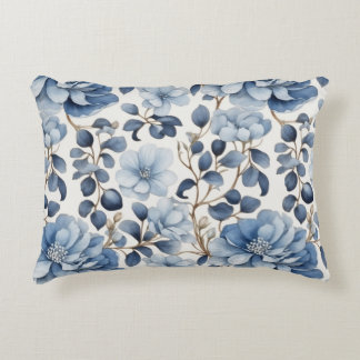 Dusty Blue Blommig Prydnadskudde
