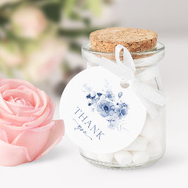 Dusty Blue Blommig "Tack" Gåvor Etiketter