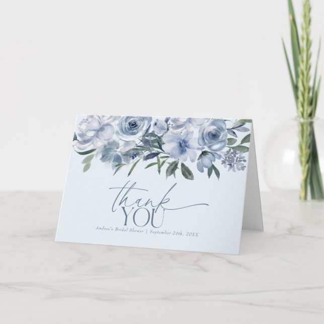 Dusty Blue Blommig Tack Kort (Framsida)