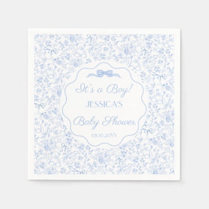 Dusty Blue Blommig Vintage Teddybjörn Bebis Shower Pappersservett