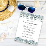Dusty Blue Blommigt 21:a födelsedagsinbjudan Inbjudningar<br><div class="desc">Dusty blue peonies och wildblommor utgör en mycket söt top och grund gräns på födelsedagsinbjudan</div>