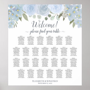 Dusty Blue Blommigt 26 Bord Bröllop-sittdiagram Poster