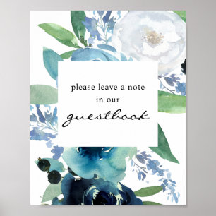 Dusty Blue Blommigt 2 Guestbook-tecken Poster V2