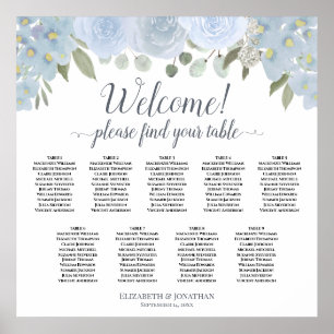 Dusty Blue Blommigt 9 Bord Boho Chic Sittdiagram Poster
