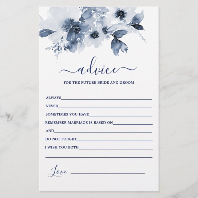 Dusty Blue Blommigt Advice for Bride Card (Framsida)