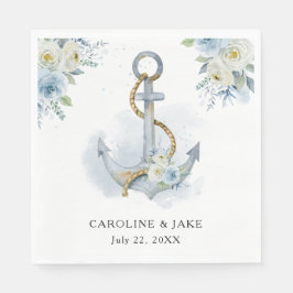 Dusty Blue Blommigt Anchor Nautical Bröllop Pappersservett