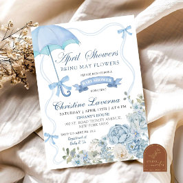 Dusty Blue Blommigt April Baby Shower Inbjudningar
