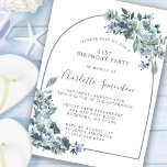 Dusty Blue Blommigt Arch 21:a födelsedagsinbjudan Inbjudningar<br><div class="desc">En dammig blå peony och vilda blommor dekorerar en söt båge på födelsedagsfest inbjudan. Modern kalligrafi lägger till Boho Vibe.</div>