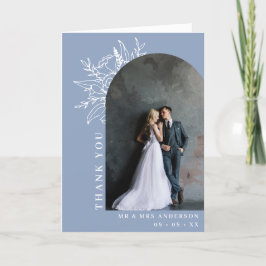 Dusty Blue Blommigt Arch Photo Bröllop-mappat Tack Kort