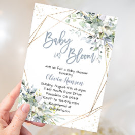Dusty Blue Blommigt Baby i Bloom Baby Shower Inbjudningar