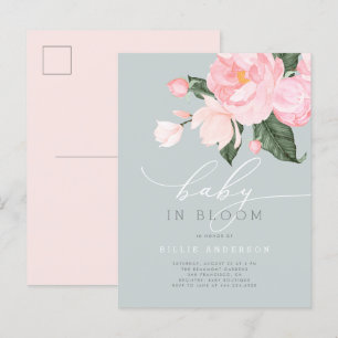 Dusty Blue Blommigt Baby i Bloom Shower Inbjudan Vykort