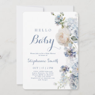 Dusty Blue Blommigt Baby Shower Boy-inbjudan Inbjudningar