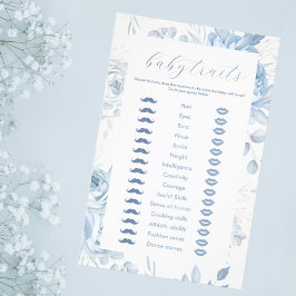 Dusty Blue Blommigt Baby Traits Game Flyer