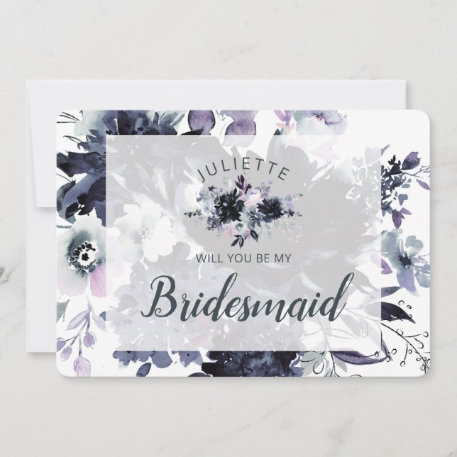 Dusty Blue Blommigt be My Bridesmaid Frieri Card (Framsida)