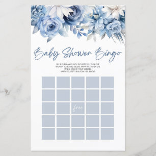Dusty Blue Blommigt Bingo Baby Shower Game