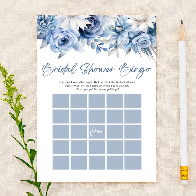 Dusty Blue Blommigt Bingo Möhippa Game Brevpapper (Skapare uppladdad)