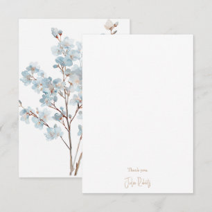 Dusty Blue Blommigt Blank Tack Kort