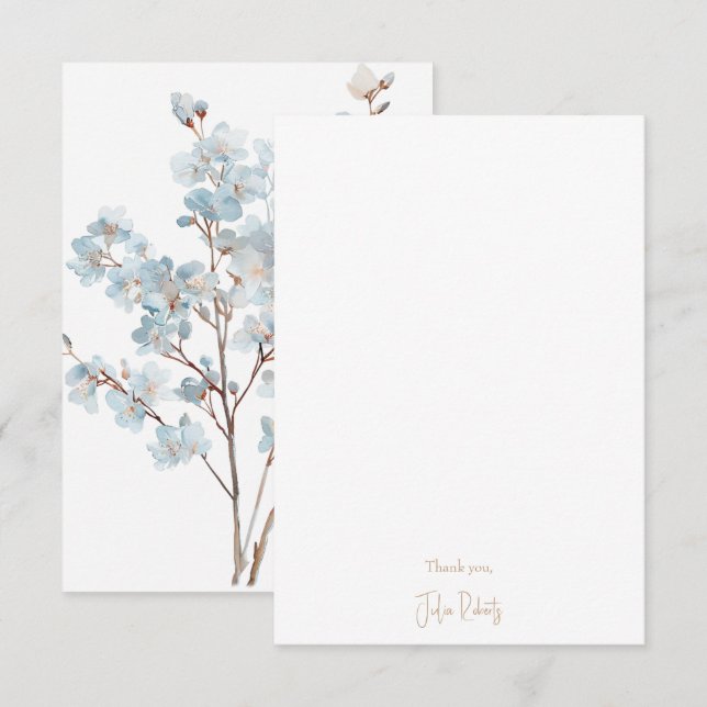Dusty Blue Blommigt Blank Tack Kort (Fram/baksida)