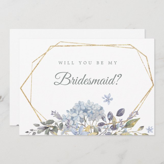 Dusty Blue Blommigt blir min bridesmaid Inbjudningar (Fram/baksida)