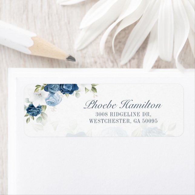 Dusty Blue Blommigt Bloom Eucalyptus Returadress Returadress Etikett (Insitu)