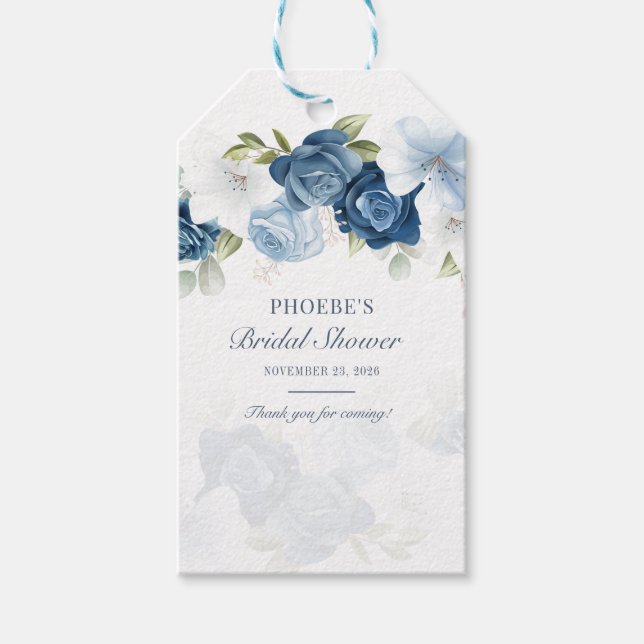 Dusty Blue Blommigt Bloom Eucalyptus Succulent Presentetikett (Framsidan)