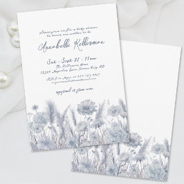 Dusty Blue Blommigt Boho Baby Shower Inbjudningar