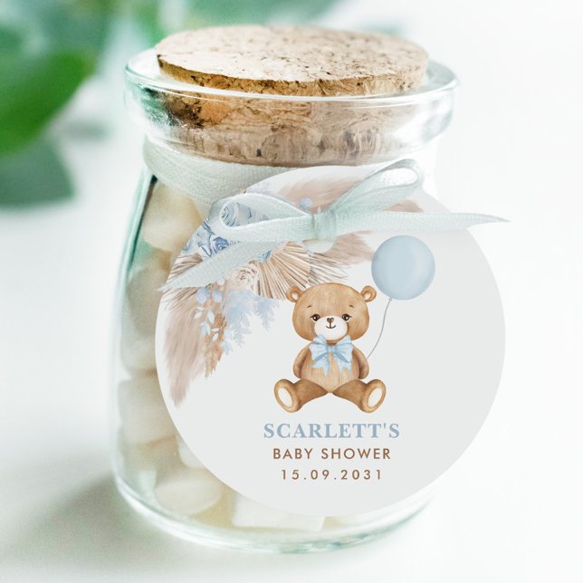 Dusty Blue Blommigt Boho Nalle Baby Shower Gåvor Etiketter (Skapare uppladdad)