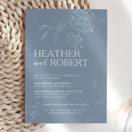 Dusty Blue Blommigt Botanical Boho Simple Bröllop Inbjudningar