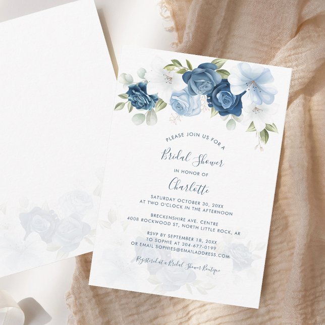Dusty Blue Blommigt Botanisk Möhippa Anteckningskort (Dusty Blue Floral Botanical Bridal Shower Note Card)